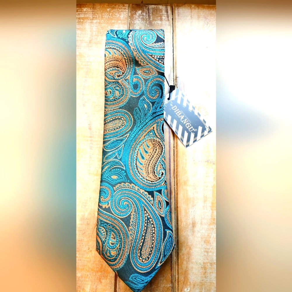 Turquoise and Bronze Hues Elegant Silk Tie